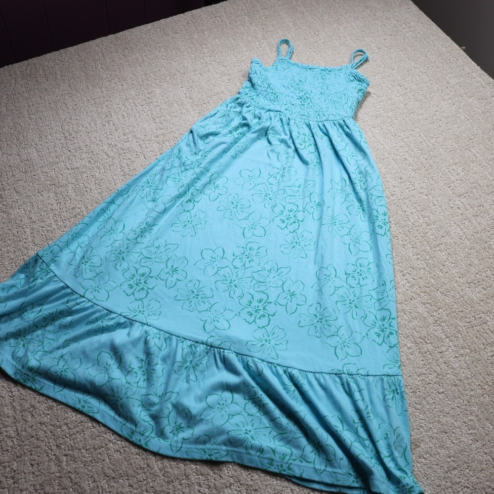 Cat & Jack Girls Blue Floral Smocked Maxi Dress Size M 8 Adjustable Straps